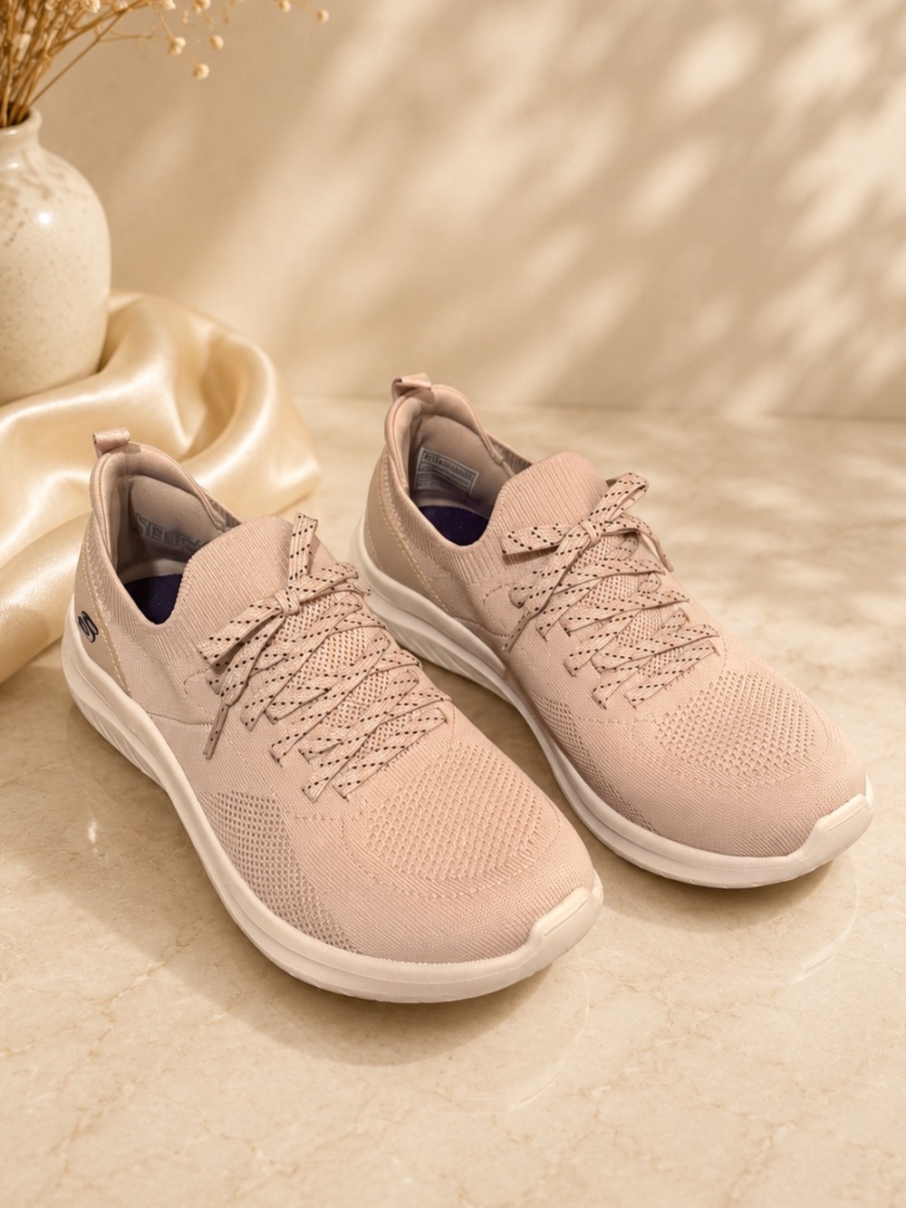 Skechers Women's Beige Knit Lace-Up Slip-On Sneaker NWOT - Picture 4 of 8